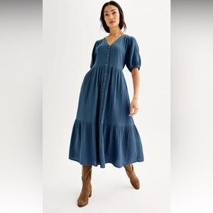 Sonoma Blue Button-Front Maxi Dress
